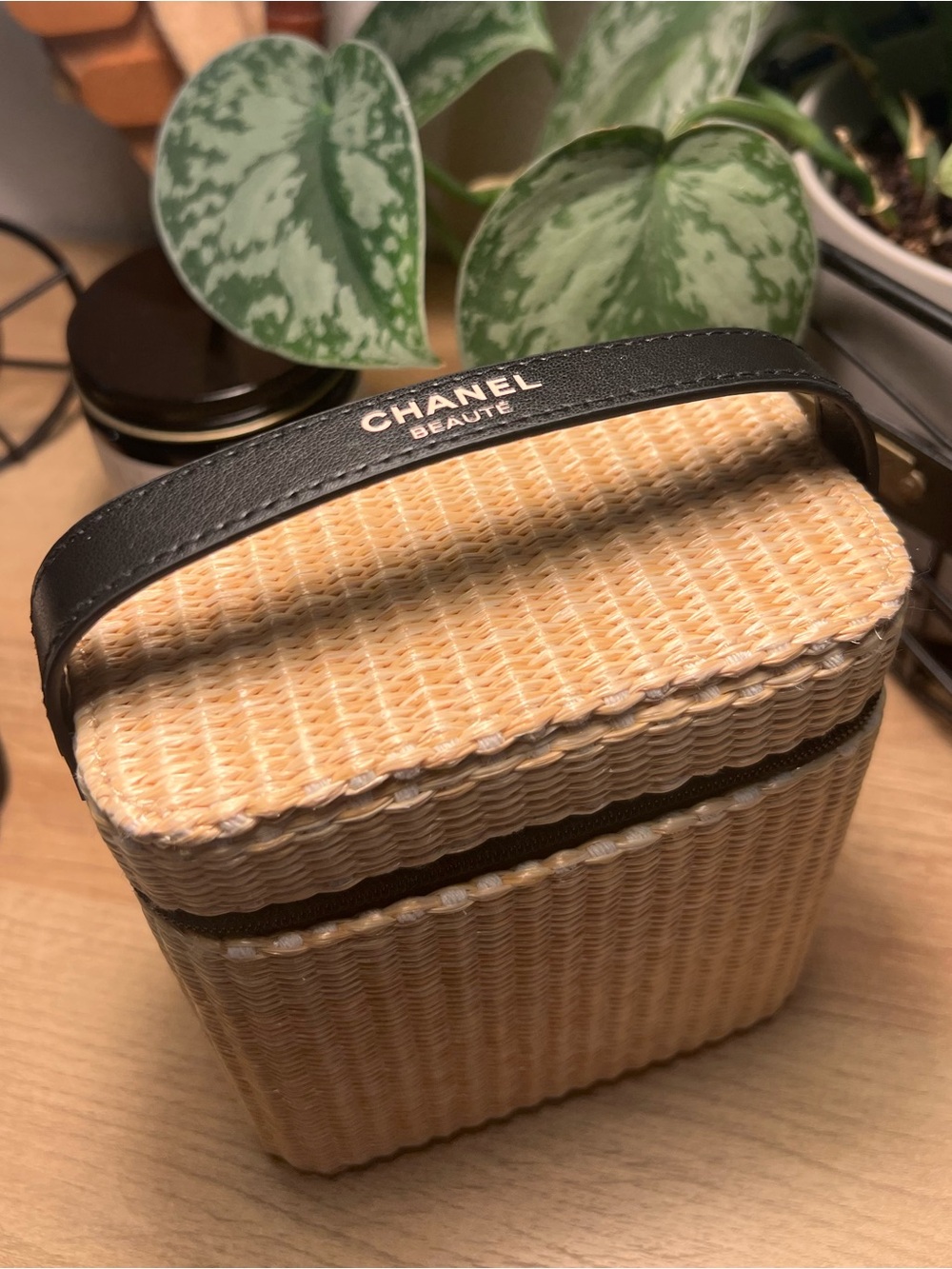 CHANEL Beauté Wicker Cosmetic Case in Tan and Black. Case only- no products.